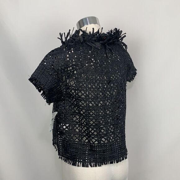Pe De Chumbo NWT black woven fringe trim top - Picture 5 of 9